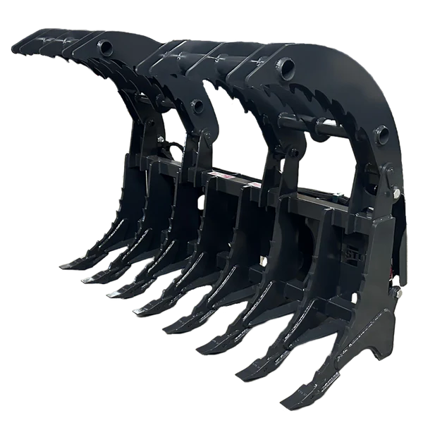 Stout Buckets – XHD Root Rake Clam Grapple With Dual Grapples and Skid Steer Quick Attach