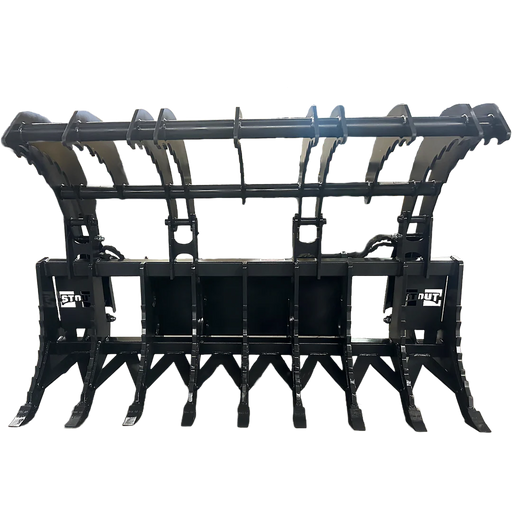 Stout Buckets – XHD Root Rake Clam Grapple With Single Grapple and Skid Steer Quick Attach